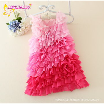 Boa qualidade gradiente rosa kid meninas vestidos muitos camada babados vestido maxi para o bebê, mais recente vestido projetos para meninas